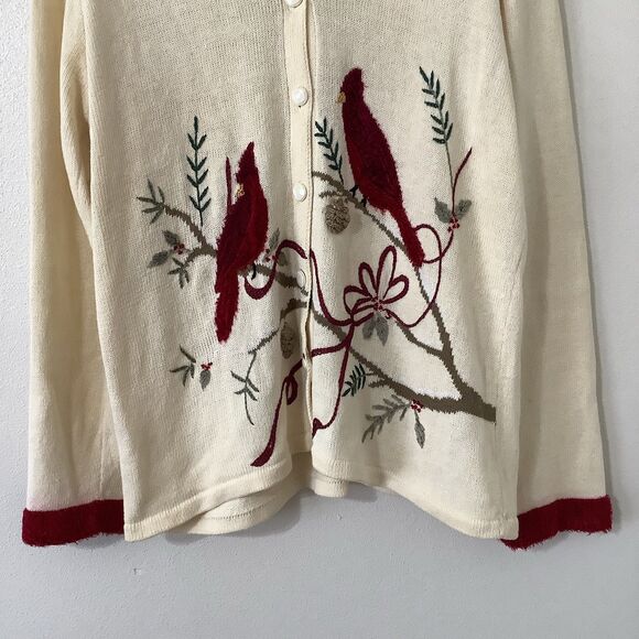 Vintage Y2K Cream Cardinal Cottagecore Cozycore Granny Knitted Cardigan XL - Picture 3 of 11